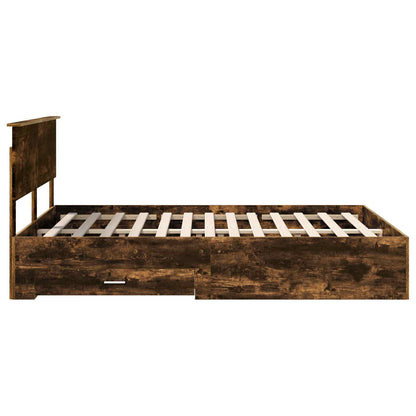 Bed Frame with Drawer Smoked Oak 140 x 200 cm Engineered Wood