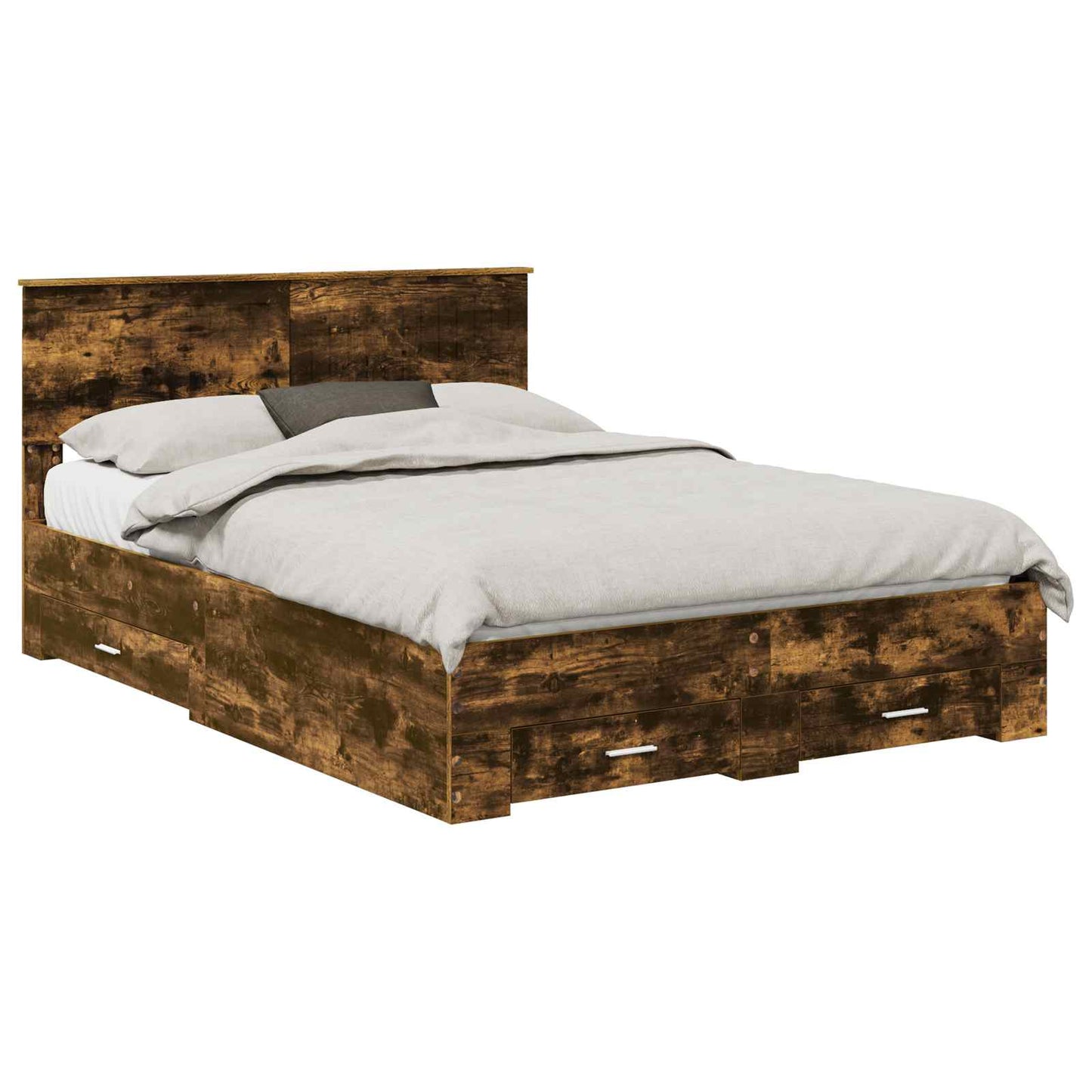 Bed Frame with Drawer Smoked Oak 140 x 190 cm Engineered Wood
