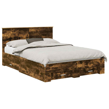 Bed Frame with Drawer Smoked Oak 140 x 190 cm Engineered Wood