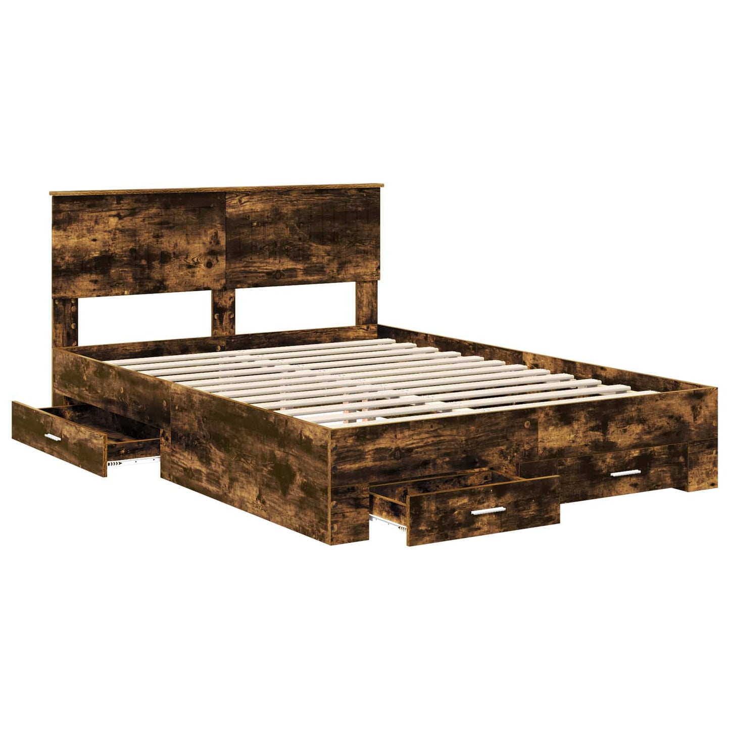 Bed Frame with Drawer Smoked Oak 140 x 190 cm Engineered Wood