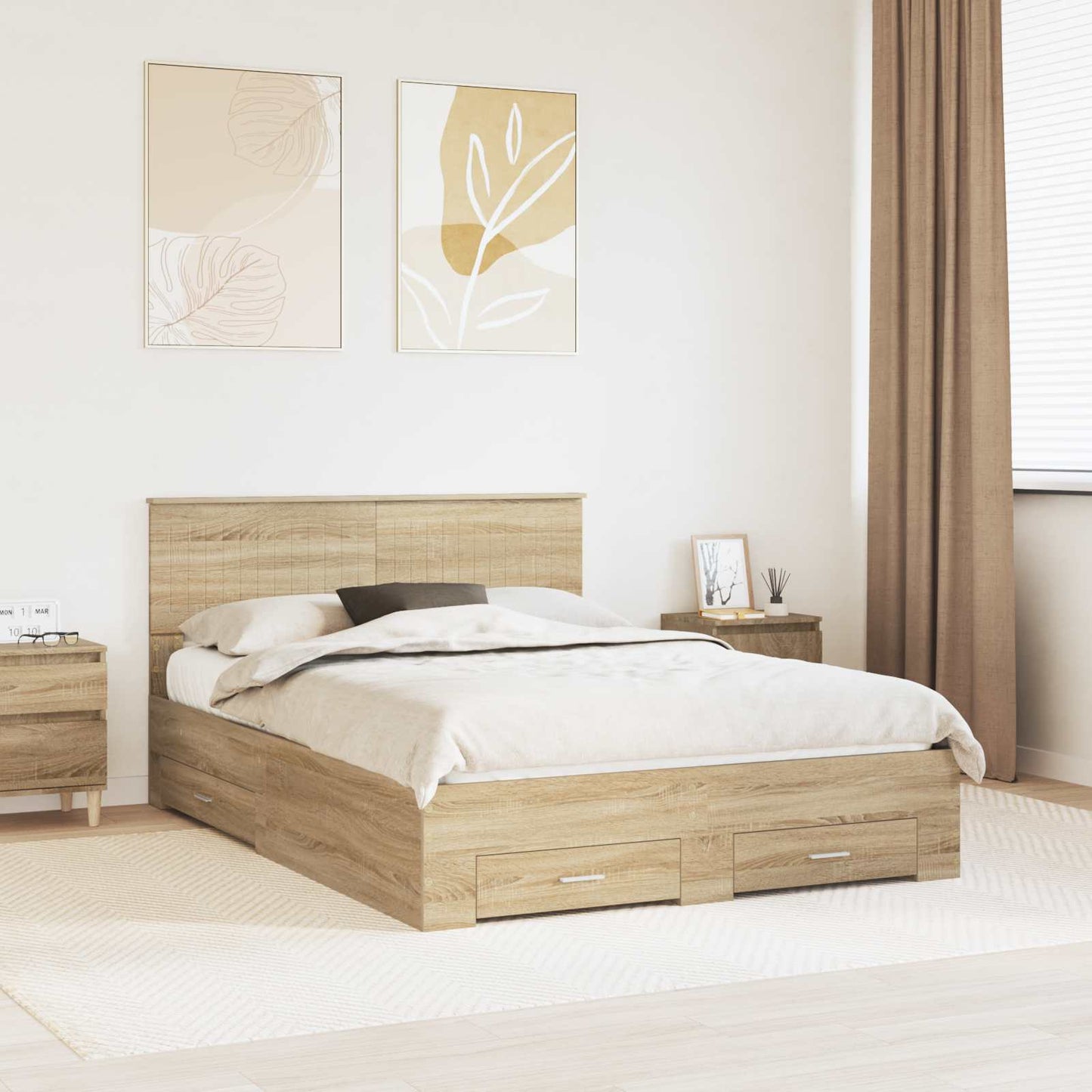 Bed Frame with Drawer Sonoma Oak 135 x 190 cm Engineered Wood
