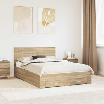 Bed Frame with Drawer Sonoma Oak 135 x 190 cm Engineered Wood