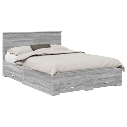 Bed Frame with Drawer Grey Sonoma 135 x 190 cm Engineered Wood