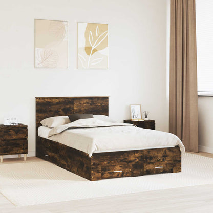 Bed Frame with Drawer Smoked Oak 120 x 200 cm Engineered Wood
