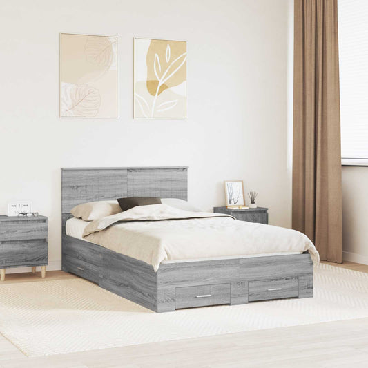 Bed Frame with Drawer Grey Sonoma 120 x 200 cm Engineered Wood