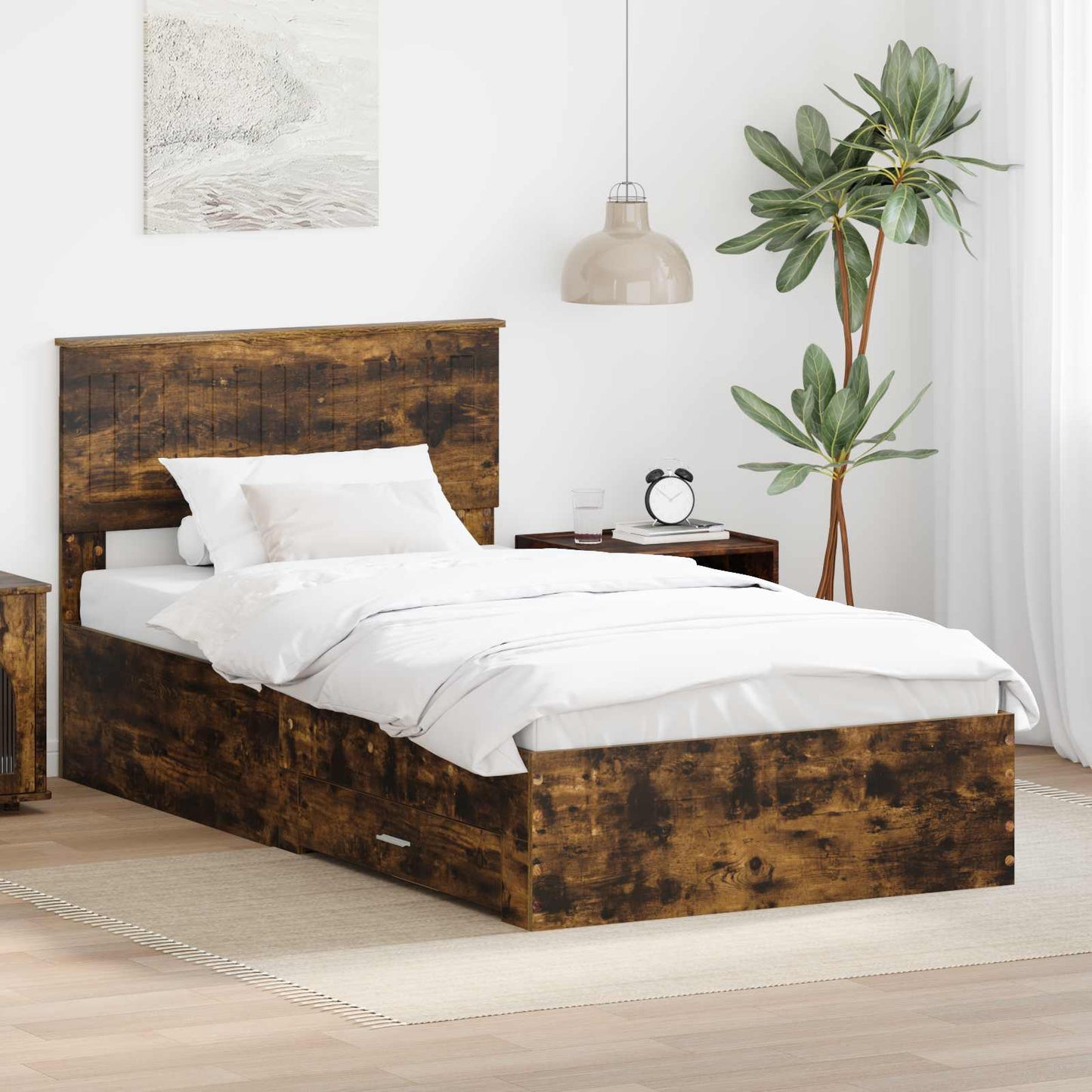Bed Frame with Drawer Smoked Oak 100 x 200 cm Engineered Wood