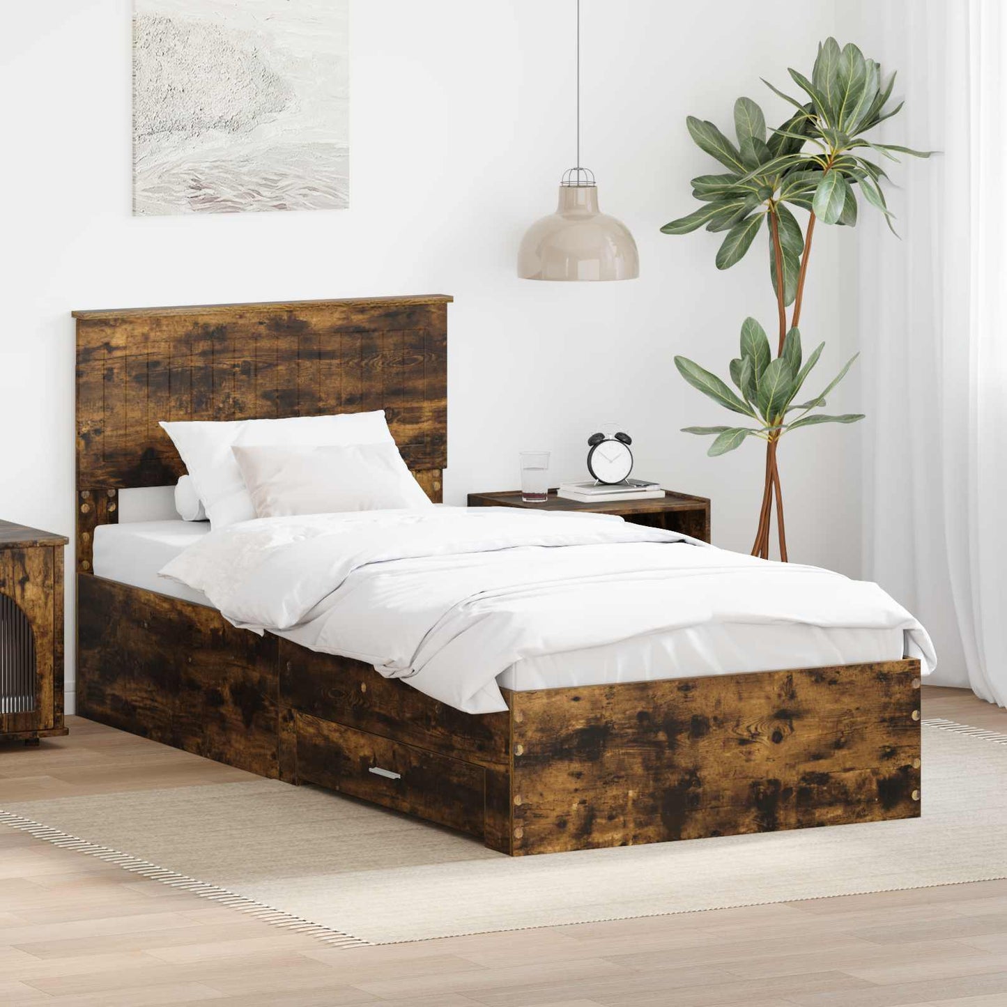 Bed Frame with Headboard Smoked Oak 90 x 200 cm Engineered Wood