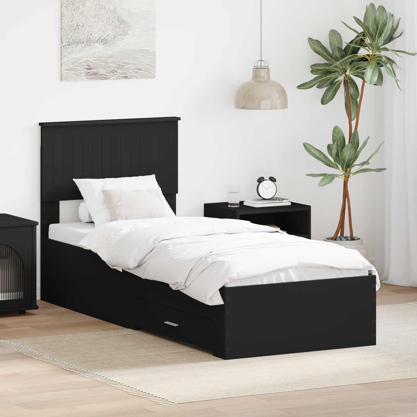 Bed Frame Black and Silver 75 x 190 cm Engineered Wood