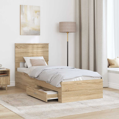 Bed Frame Sonoma Oak and Silver 75 x 190 cm Engineered Wood