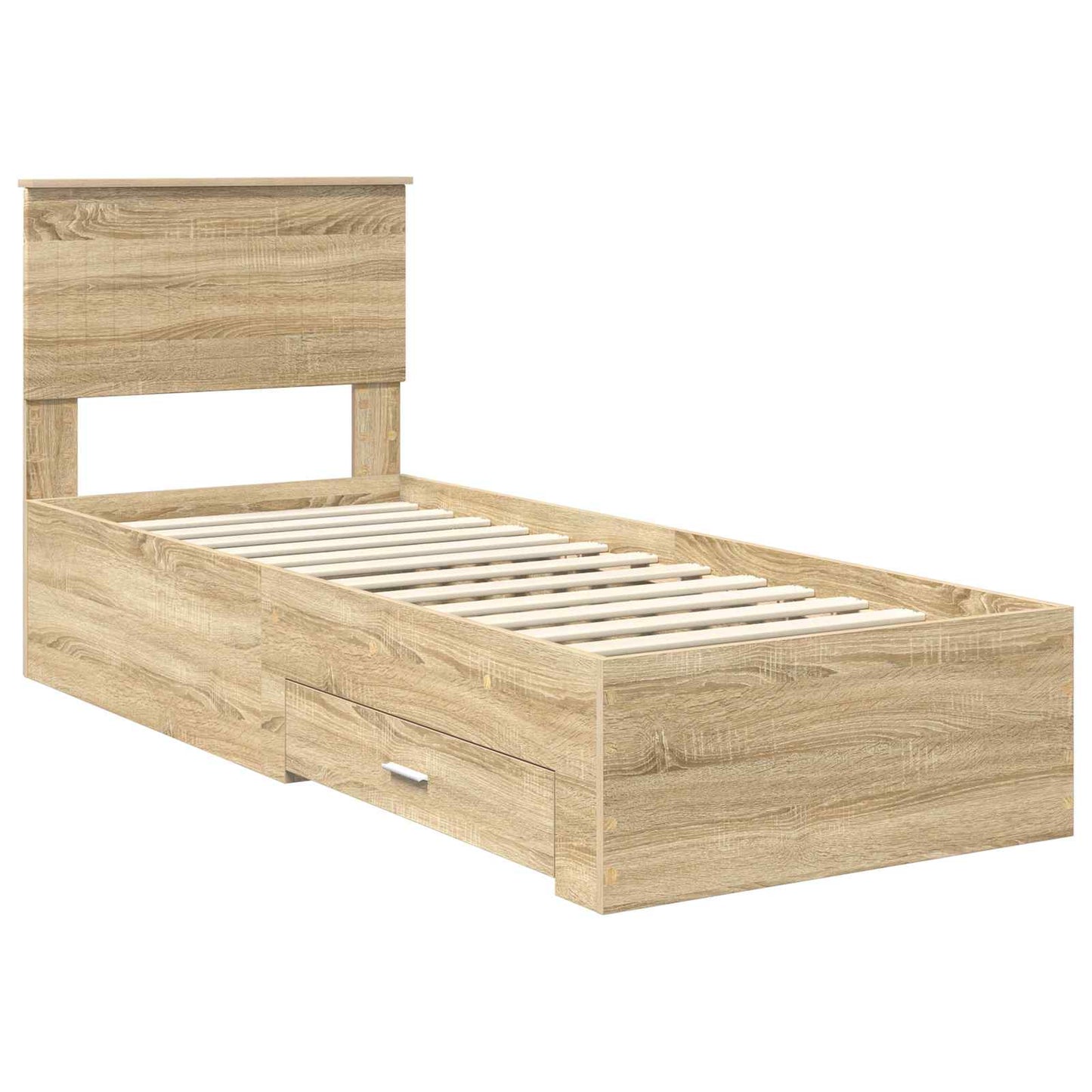 Bed Frame Sonoma Oak and Silver 75 x 190 cm Engineered Wood