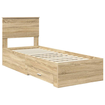 Bed Frame Sonoma Oak and Silver 75 x 190 cm Engineered Wood