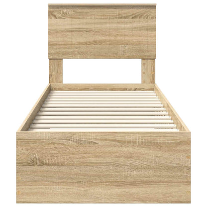 Bed Frame Sonoma Oak and Silver 75 x 190 cm Engineered Wood