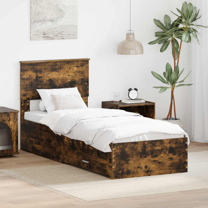 Bed Frame Smoked Oak and Silver 75 x 190 cm Engineered Wood