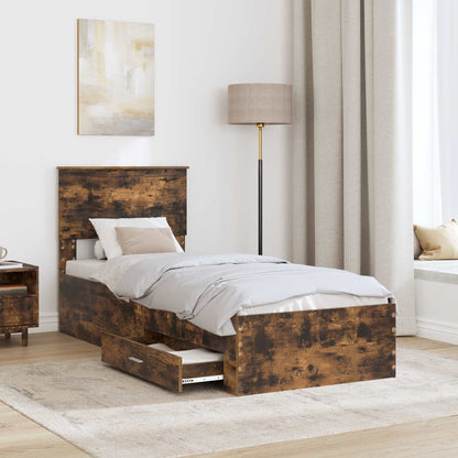 Bed Frame Smoked Oak and Silver 75 x 190 cm Engineered Wood