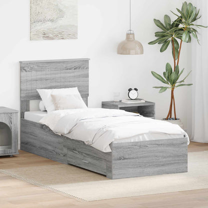 Bed Frame Grey Sonoma and Silver 75 x 190 cm Engineered Wood