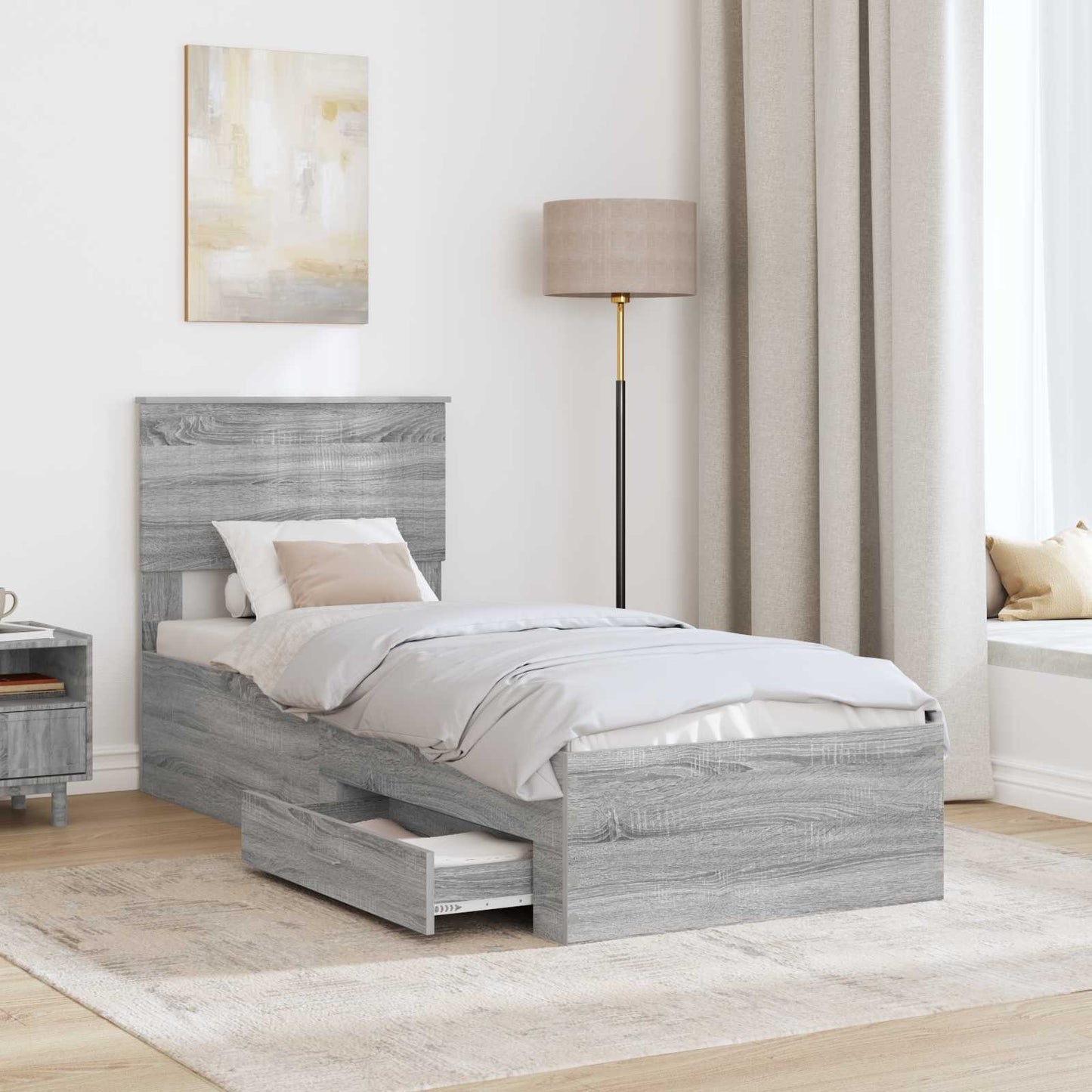 Bed Frame Grey Sonoma and Silver 75 x 190 cm Engineered Wood