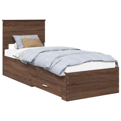 Bed Frame Brown Oak and Silver 75 x 190 cm Engineered Wood