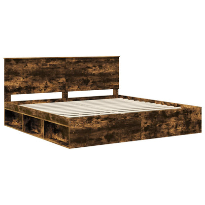 Bed Frame Smoked Oak 200 x 200 cm Solid Pine Wood