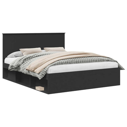 Bed Frame with Headboard Black 160 x 200 cm Solid Pine Wood