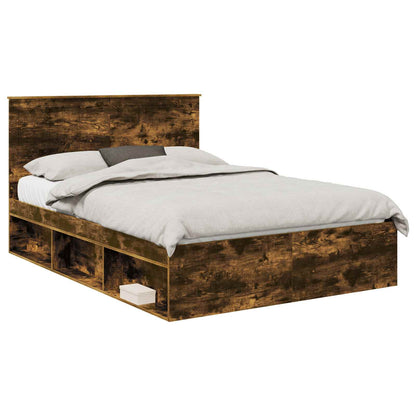 Bed Frame Smoked Oak 140 x 200 cm Solid Pine Wood