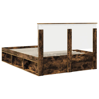 Bed Frame Smoked Oak 140 x 200 cm Solid Pine Wood