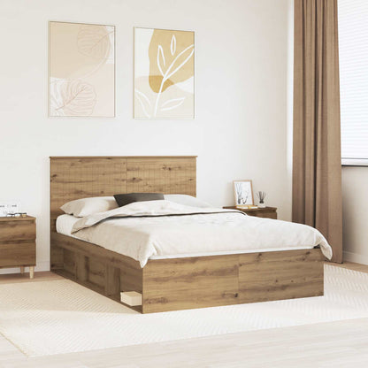 Bed Frame Artisian Oak 140 x 190 cm Solid Pine Wood