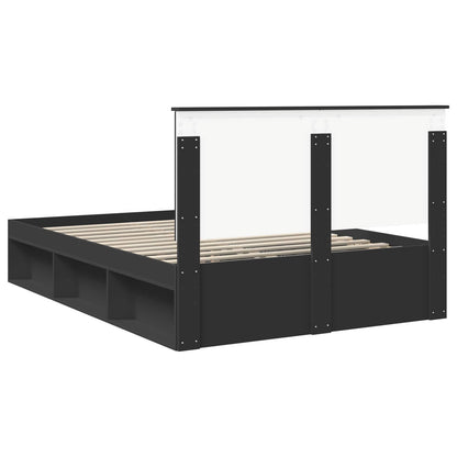 Bed Frame with Headboard Black 135 x 190 cm Solid Pine Wood