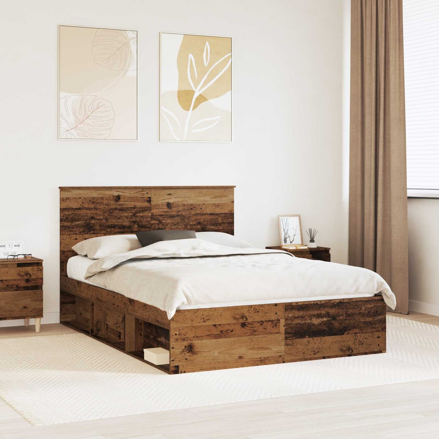 Bed Frame with Headboard Old Wood 135 x 190 cm Solid Pine Wood