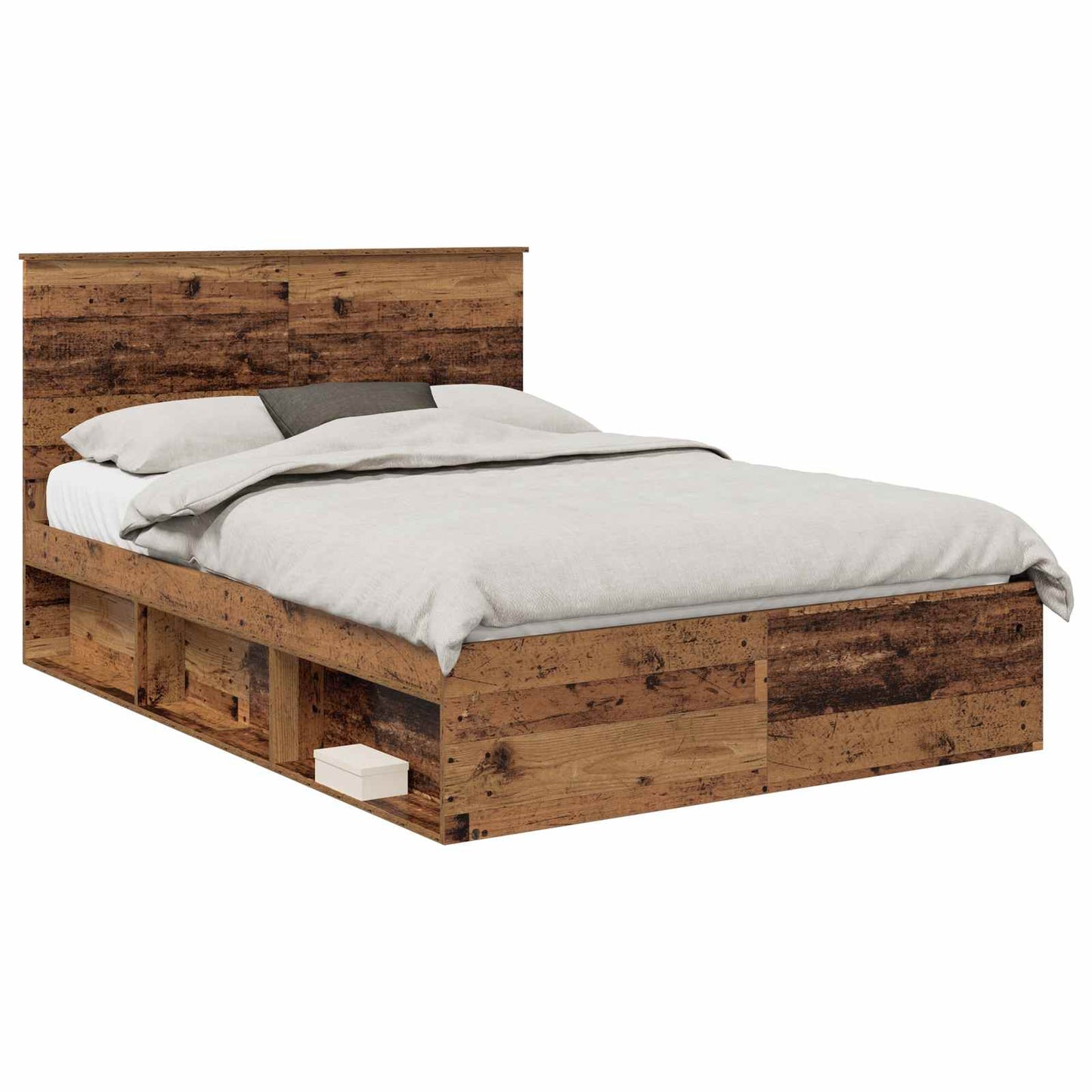Bed Frame with Headboard Old Wood 135 x 190 cm Solid Pine Wood