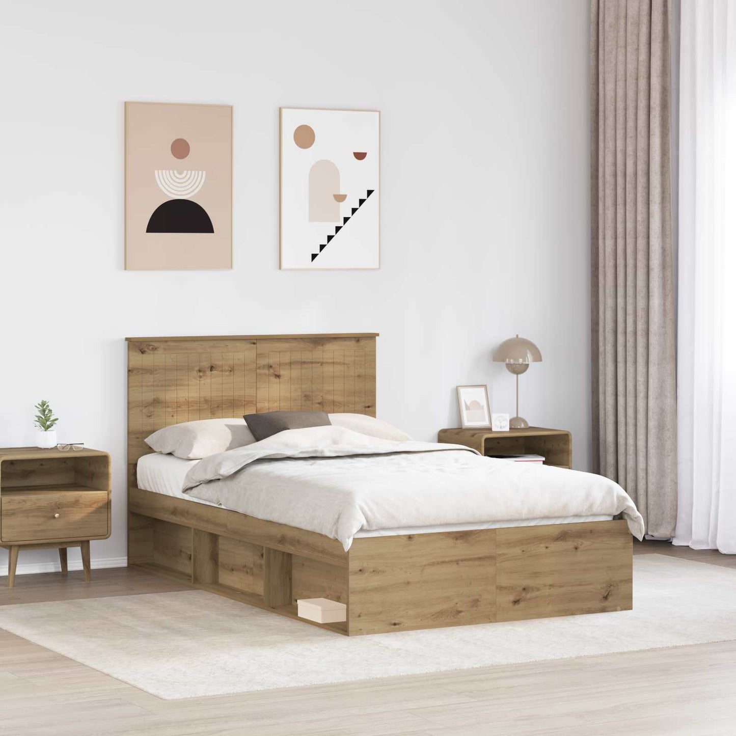 Bed Frame Artisian Oak 120 x 190 cm Solid Pine Wood