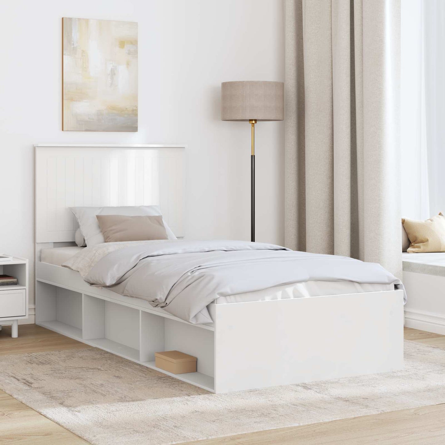 Bed Frame with Headboard White 90 x 200 cm Solid Pine Wood