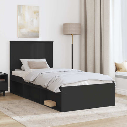 Bed Frame with Headboard Black 90 x 200 cm Solid Pine Wood