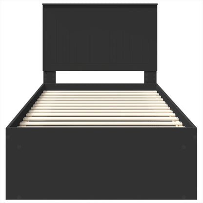 Bed Frame with Headboard Black 90 x 200 cm Solid Pine Wood