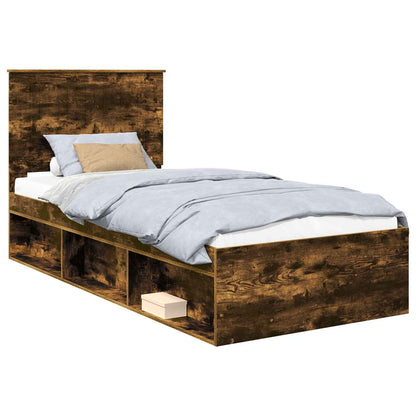 Bed Frame with Headboard Smoked Oak 90 x 200 cm Solid Pine Wood