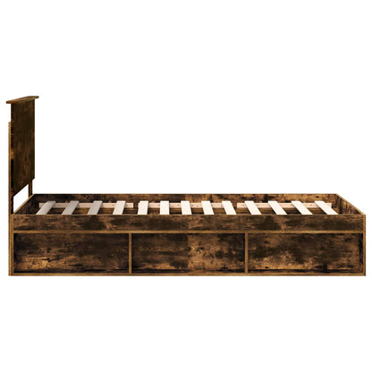 Bed Frame with Headboard Smoked Oak 90 x 200 cm Solid Pine Wood