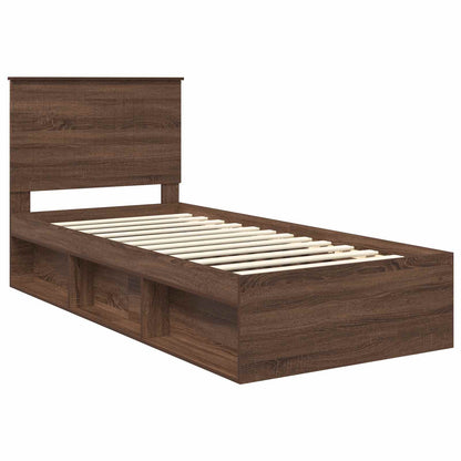Bed Frame with Headboard Brown Oak 90 x 200 cm Solid Pine Wood