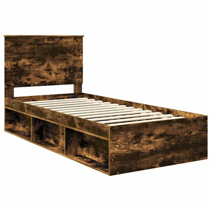Bed Frame with Headboard Smoked Oak 90 x 190 cm Solid Pine Wood