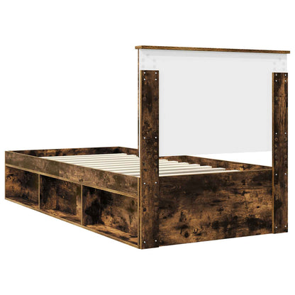 Bed Frame with Headboard Smoked Oak 90 x 190 cm Solid Pine Wood