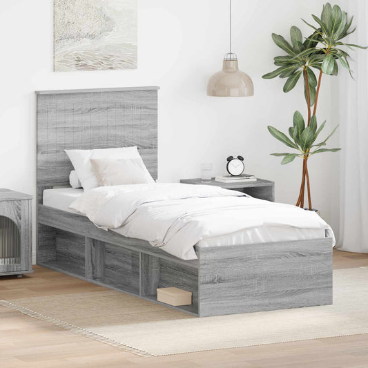 Bed Frame Grey Sonoma 75 x 190 cm Solid Pine Wood
