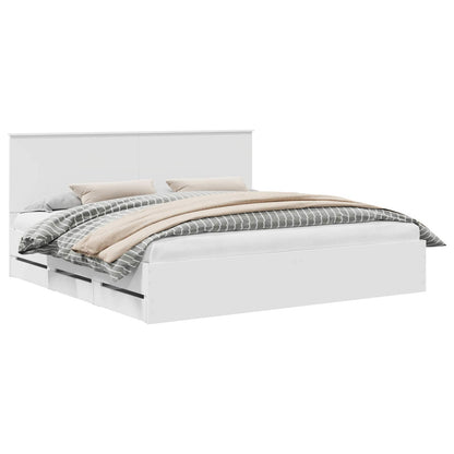 Bed Frame with Drawer White 200 x 200 cm Engineer Wood