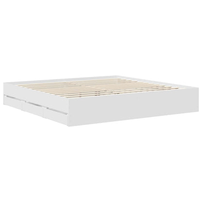 Bed Frame with Drawer White 200 x 200 cm Engineer Wood