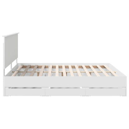 Bed Frame with Drawer White 200 x 200 cm Engineer Wood