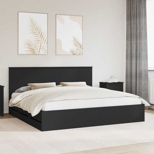 Bed Frame with Drawer Black 200 x 200 cm Engineer Wood