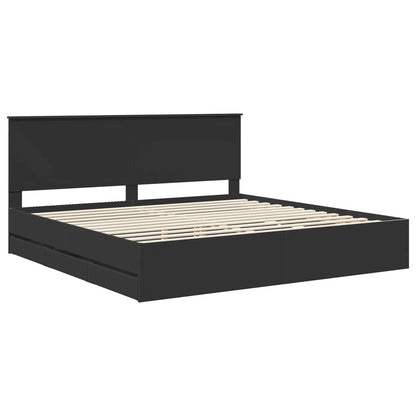 Bed Frame with Drawer Black 200 x 200 cm Engineer Wood