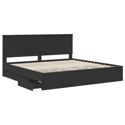 Bed Frame with Drawer Black 200 x 200 cm Engineer Wood