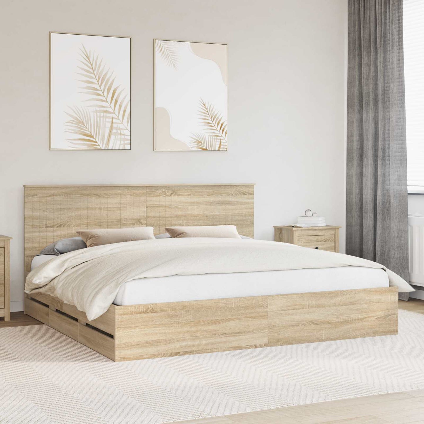 Bed Frame with Drawer Sonoma Oak 200 x 200 cm Engineer Wood