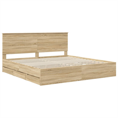 Bed Frame with Drawer Sonoma Oak 200 x 200 cm Engineer Wood