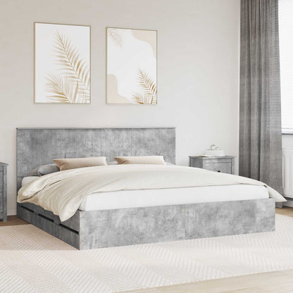 Bed Frame with Drawer Concrete Grey 200 x 200 cm Engineer Wood