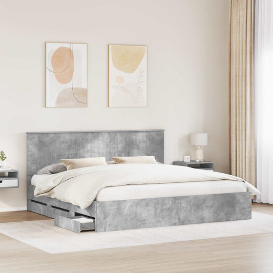 Bed Frame with Drawer Concrete Grey 200 x 200 cm Engineer Wood
