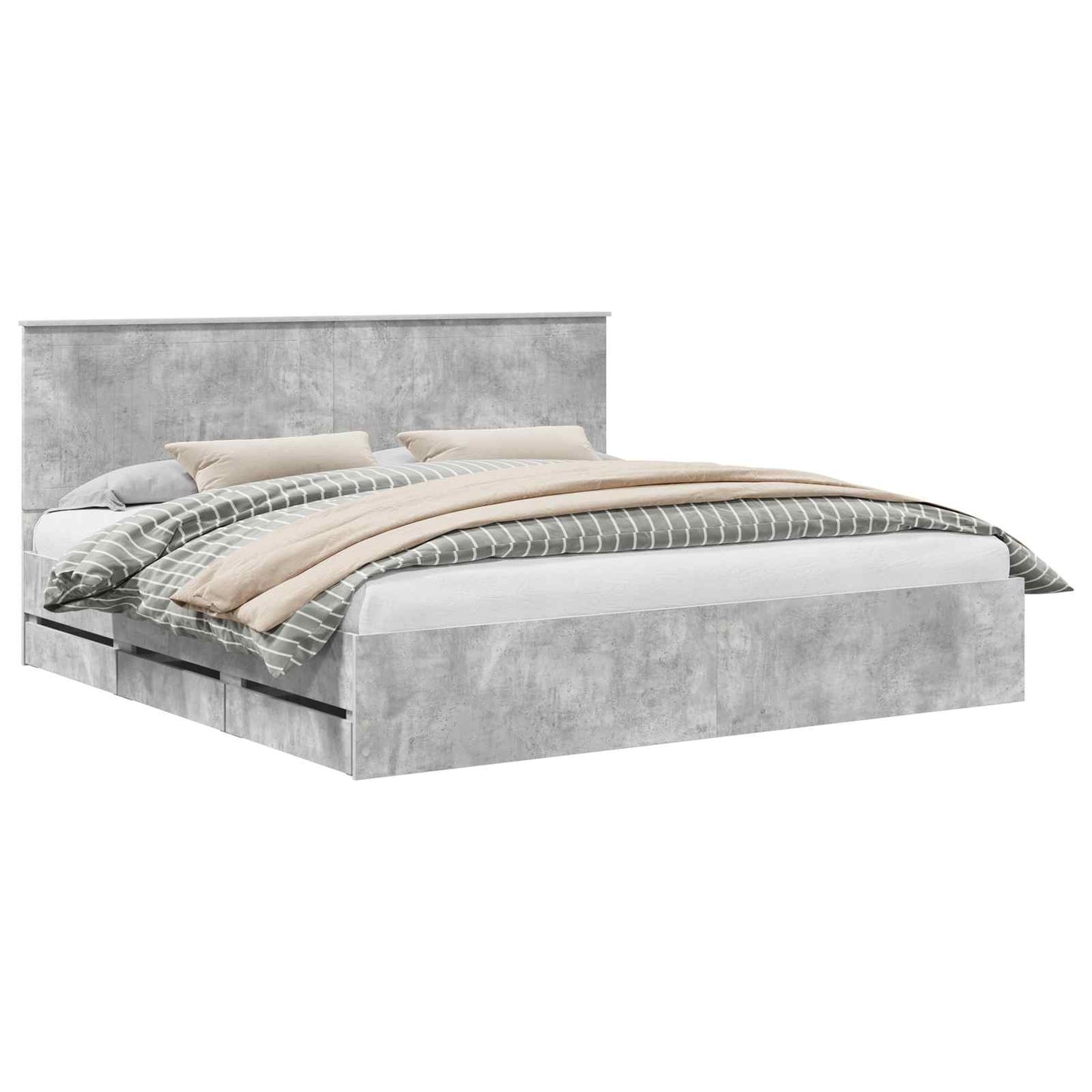 Bed Frame with Drawer Concrete Grey 200 x 200 cm Engineer Wood
